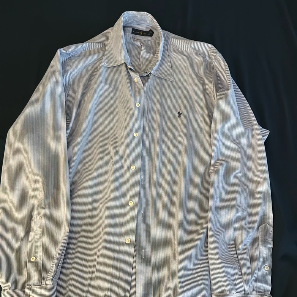 Ralph Lauren Men’s Dress Shirt, Striped Navy and White, XXL